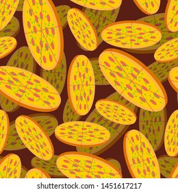 Full Pizza pattern seamless. Fast food background. vector texture 
