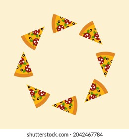 Full Pizza Round Frame Premium Quality Italian Pizza Fast Food Street Cafe Menu Promotion Sign In Simple Hand Drawn Design Vector Illustration slices