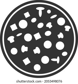Volle Pizza, Vektorgrafik. Flaches, symbolträchtiges Design der Pizza, einzeln auf weißem Hintergrund.