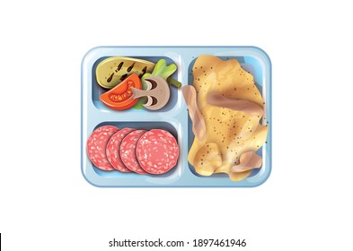 Full Plate meal with chicken Vector illustration isolated on white background
