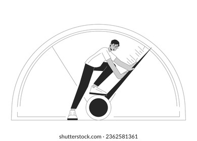 Full potential achive bw concept vector spot illustration. Full potential. Hardworking 2D cartoon flat line monochromatic character for web UI design. Productivity editable isolated outline hero image