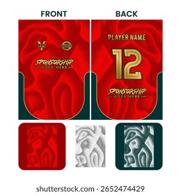 Full print jersey design with contour dot halftone pattern in red, dark green and gold color.