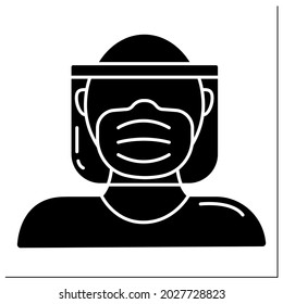 Full protection glyph icon. Head, mask and shield. Personal protective equipment. Barrier between person and germs. Medical PPE conceptFilled flat sign. Isolated silhouette vector illustration