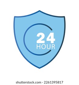 Full protection icon illustration. shield icon with 24 hour. icon related to security. Lineal color icon style. Simple vector design editable