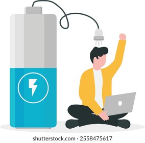 Full recharge energize, motivation to success in work, productive and efficiency, aspiration or enthusiastic concept, 
