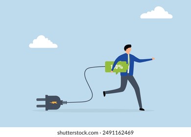 Full recharge energized, motivated businessman carries fully charged battery ready to fight for success.