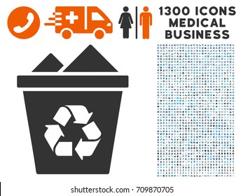 Full Recycle Bin gray vector icon with 1300 doctor business pictograms. Collection style is flat bicolor light blue and gray pictograms.