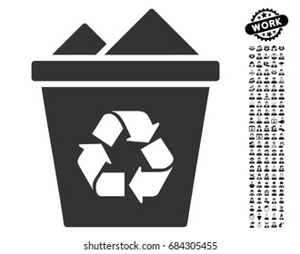 Full Recycle Bin icon with black bonus job images. Full Recycle Bin vector illustration style is a flat gray iconic symbol for web design, app user interfaces.