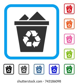 Full Recycle Bin icon. Flat grey pictogram symbol in a light blue rounded frame. Black, gray, green, blue, red, orange color versions of Full Recycle Bin vector.