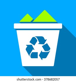 Full Recycle Bin long shadow vector icon. Style is a flat light symbol with rounded angles on a blue square background.
