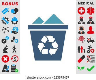 Full Recycle Bin vector icon. Style is bicolor flat symbol, cyan and blue colors, rounded angles, white background.