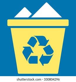 Full Recycle Bin vector icon. Style is bicolor flat symbol, yellow and white colors, rounded angles, blue background.
