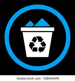 Full Recycle Bin vector icon. Style is bicolor flat rounded symbol, blue and white colors, rounded angles, black background.