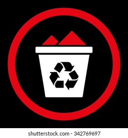 Full Recycle Bin vector icon. Style is bicolor flat rounded symbol, red and white colors, rounded angles, black background.