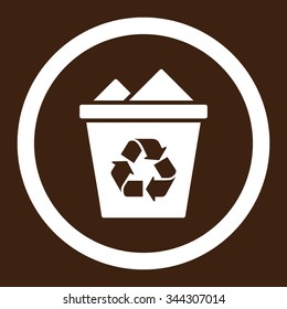 Full Recycle Bin vector icon. Style is flat rounded symbol, white color, rounded angles, brown background.