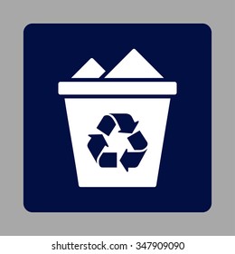 Full Recycle Bin vector icon. Style is flat rounded square button, white and dark blue colors, silver background.