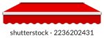 Full red straight awning canopy. Tent roof, template for design. 3D realistic vector mockup isolated on white background.