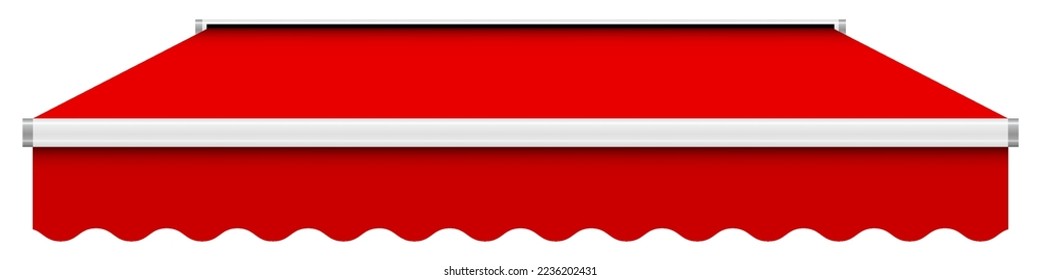Full red straight awning canopy. Tent roof, template for design. 3D realistic vector mockup isolated on white background.