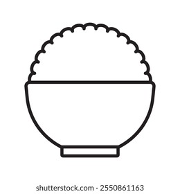 Full rice bowl - asian food restaurant symbol vector illustration icon. Asian food symbol.  Simple outline design style. Food, lunch, asian, plant, natural, traditional food concept. Eps 10