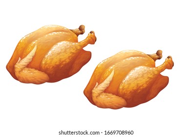 Full roasted chicken vector illustration isolated on White Background