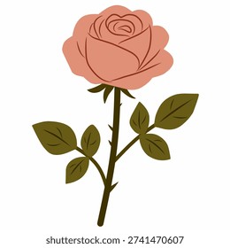 Full rose flower in flat style for elegant design theme. Perfect for wedding invites, packaging, prints, and decor.