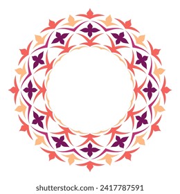Full round color mandala art on isolated white background. Vector mandala with elegant and luxurious colors. Mandala with floral motifs. Yoga Template