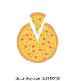 full round pizza with melting cheese illustration