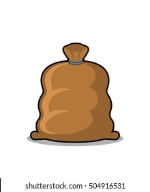 Full sack isolated. Brown textile bag on white background
