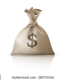 Full sack with money dollars. Eps10 vector illustration. Isolated on white background