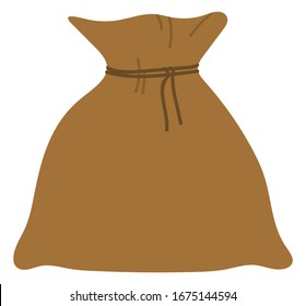 Sacos completos con cuerda, elemento del festival de cosecha en Europa. Bolsa de lino marrón con producto, logotipo agrícola, objeto agrícola, signo de feria o de fiesta, vector burlap