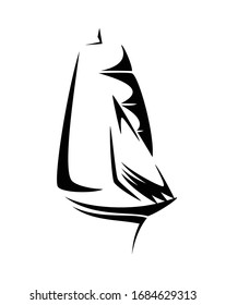 Umriss-Design des Segel-Schiffs in Schwarz-Weiß-Vektorillustration