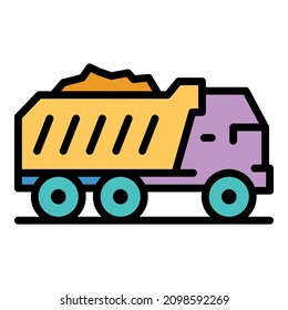 Full sand tipper icon. Outline full sand tipper vector icon color flat isolated