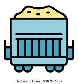 Full sand wagon icon outline vector. Rail train. Level transport color flat