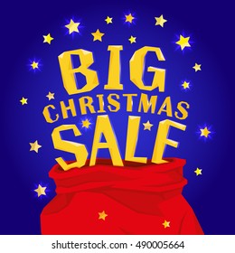 Full Santa Claus bag with big christmas sale. Vector illustration