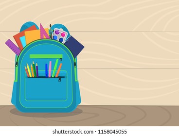 Full school backpack with place for your text. Vector illustration.