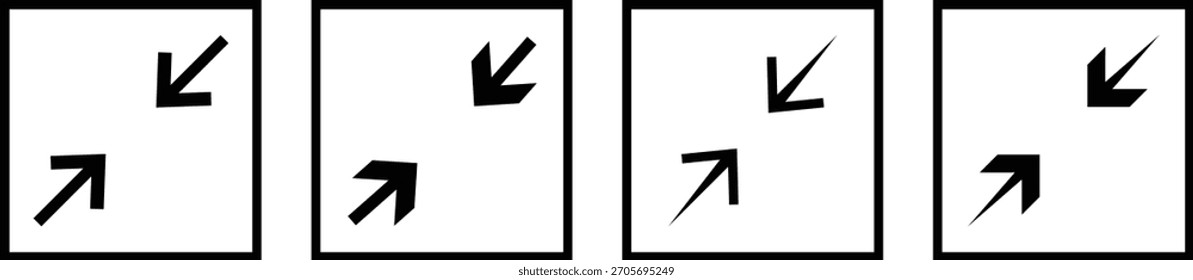 Pantalla completa y pantalla de salida, expandiendo los íconos de la línea de flecha en estilo de línea delgada, íconos de control de tamaño de pantalla, Minimizar y maximizar, Ilustración vectorial de íconos de línea lcd de pantalla Pequeña y grande,
