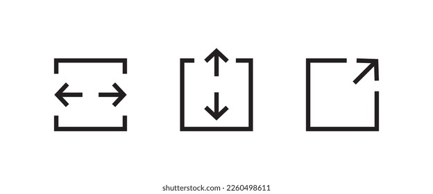 Full screen and exit full screen, Extend, Re-size Enlarge arrow, Zoom, Inside, Outside arrow icon. Minimize and maximize icon symbol logo illustration,editable stroke, flat design style isolated