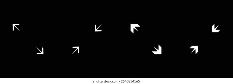 Full screen and exit full screen, Extend, Re-size Enlarge arrow, Zoom, Inside, Outside arrow icon. Minimize and maximize icon symbol logo illustration