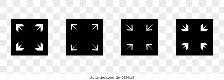 Full screen and exit full screen, Extend, Re-size Enlarge arrow, Zoom, Inside, Outside arrow icon. Minimize and maximize icon symbol logo illustration