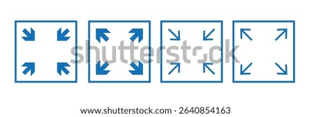 Full screen and exit full screen, Extend, Re-size Enlarge arrow, Zoom, Inside, Outside arrow icon. Minimize and maximize icon symbol logo illustration