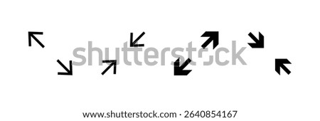 Full screen and exit full screen, Extend, Re-size Enlarge arrow, Zoom, Inside, Outside arrow icon. Minimize and maximize icon symbol logo illustration