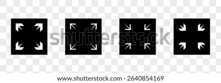 Full screen and exit full screen, Extend, Re-size Enlarge arrow, Zoom, Inside, Outside arrow icon. Minimize and maximize icon symbol logo illustration