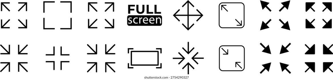 full screen and exit full screen icon. Scalability icons in flat style for web site, UI, mobile app.
