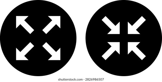 Full screen and exit full screen icon set . Maximize and minimize screen buttons icons . Vector illustration
