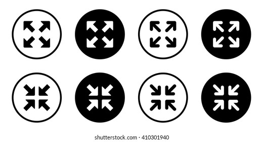 Full screen and exit full screen icon set . Vector illustration