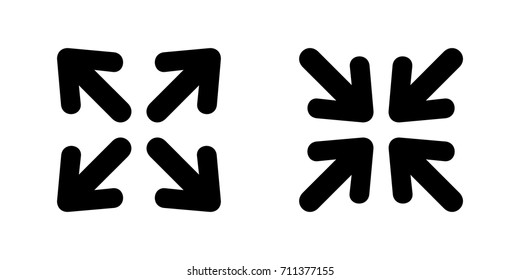 Full screen and exit full screen icons with round arrows, vector illustration.