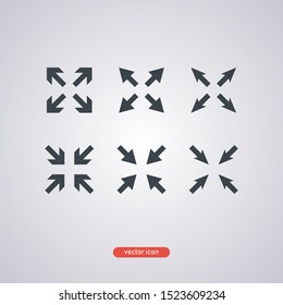 Full screen and exit from full screen mode. Set of black icons isolated on white background. Vector illustration.