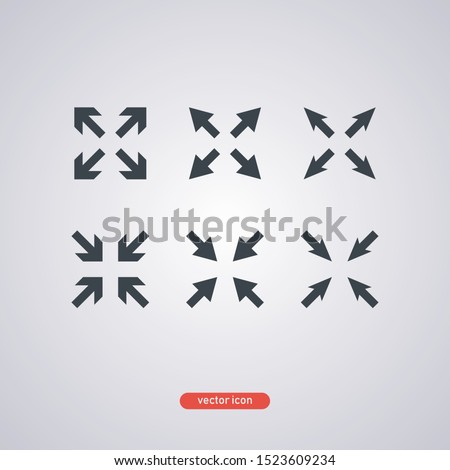 Full screen and exit from full screen mode. Set of black icons isolated on white background. Vector illustration.