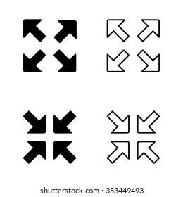 Full screen and exit full screen outline icon set . Vector illustration