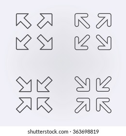 Full screen and exit full screen outline icon set . Vector illustration